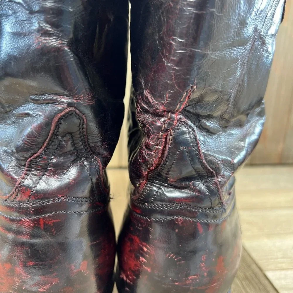 Lucchese Classics Mens Size 11.5 Black Cherry Goat Leather Roper Western Boots_5